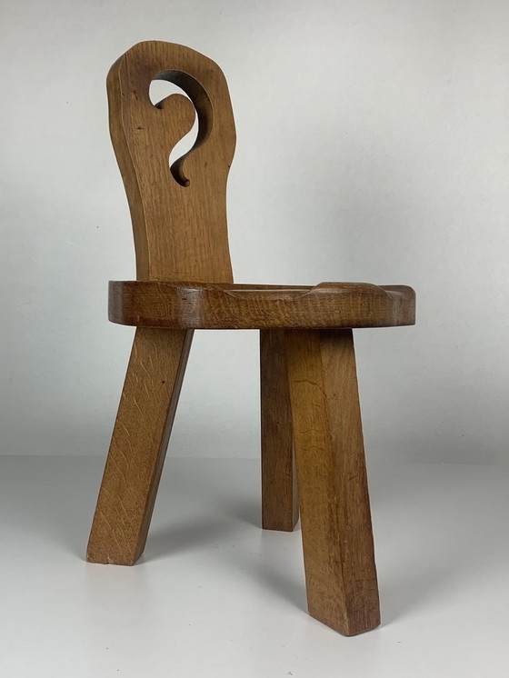 Image 1 of Sculptural Chunky Tripod Stool in Oak, 1960s