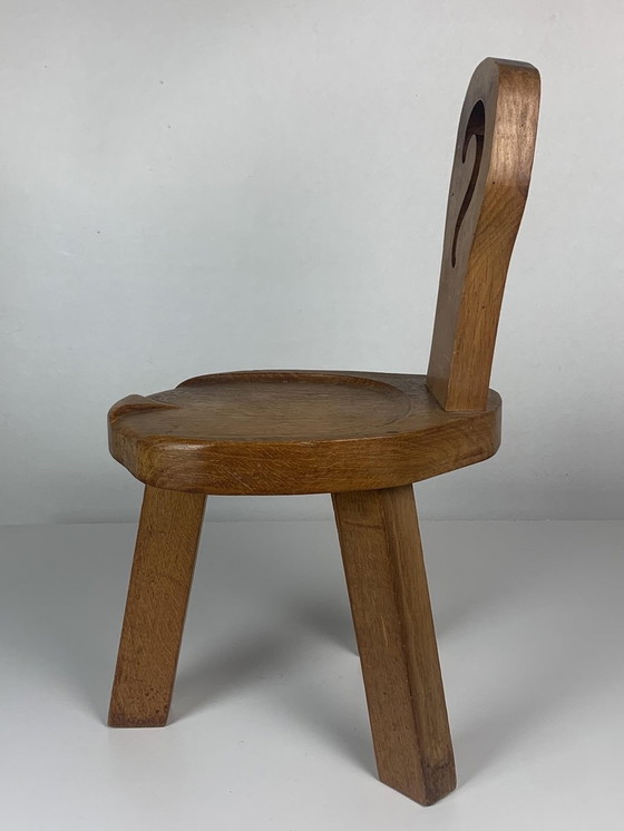 Image 1 of Sculptural Chunky Tripod Stool in Oak, 1960s