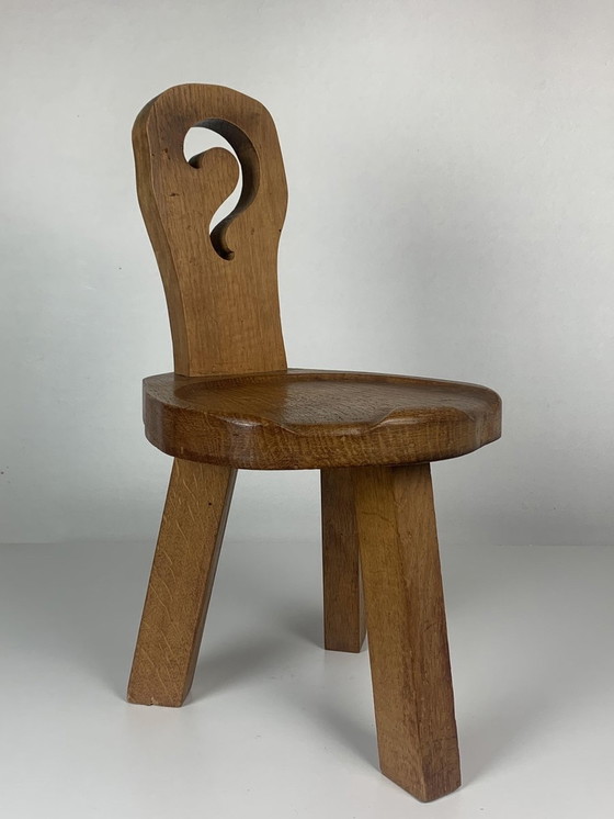 Image 1 of Sculptural Chunky Tripod Stool in Oak, 1960s