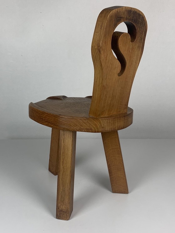 Image 1 of Sculptural Chunky Tripod Stool in Oak, 1960s