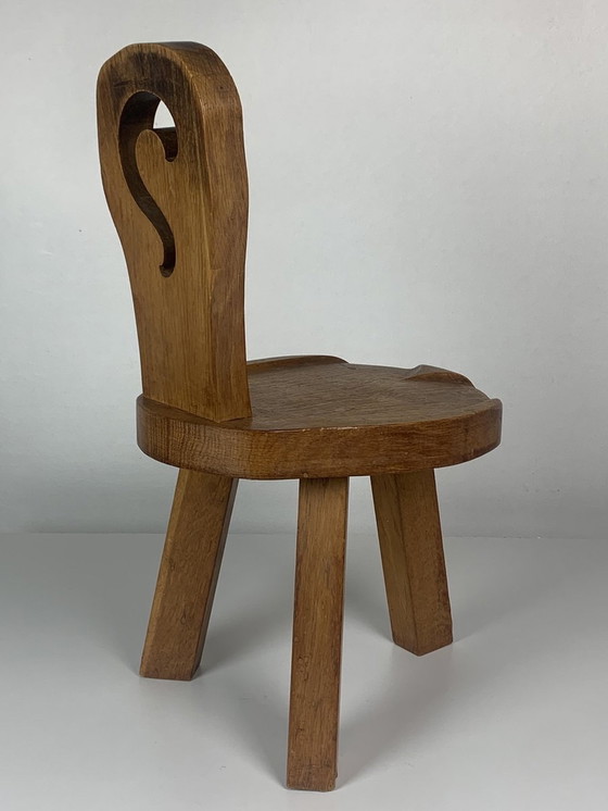 Image 1 of Sculptural Chunky Tripod Stool in Oak, 1960s