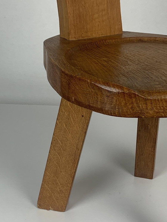 Image 1 of Sculptural Chunky Tripod Stool in Oak, 1960s