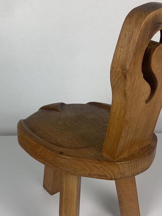 Image 1 of Sculptural Chunky Tripod Stool in Oak, 1960s