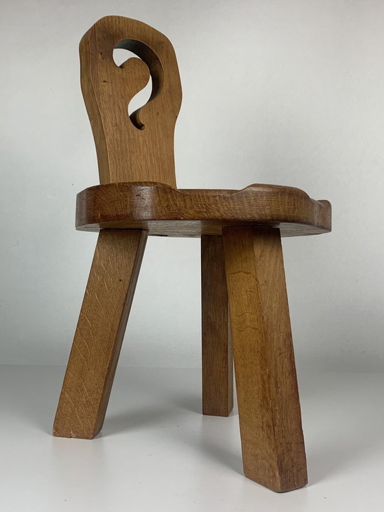 Image 1 of Sculptural Chunky Tripod Stool in Oak, 1960s