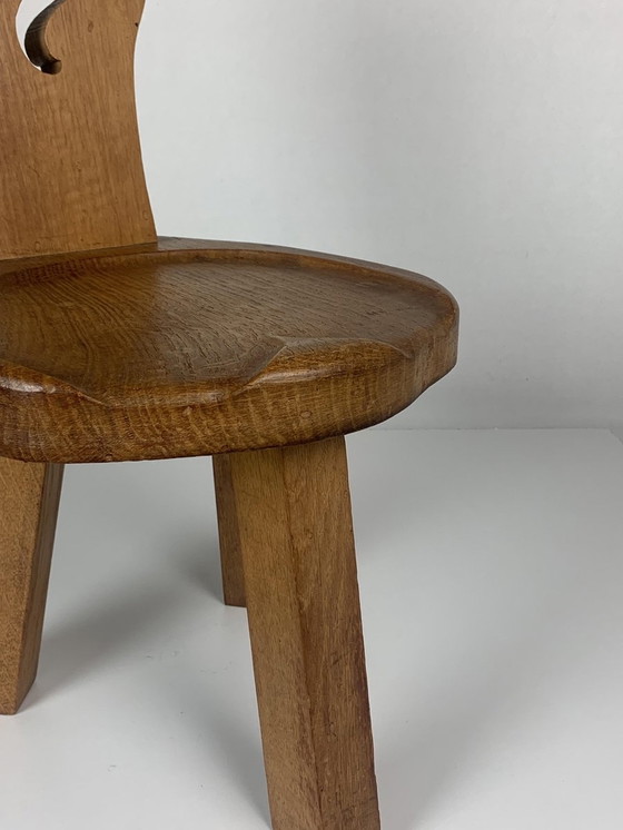 Image 1 of Sculptural Chunky Tripod Stool in Oak, 1960s