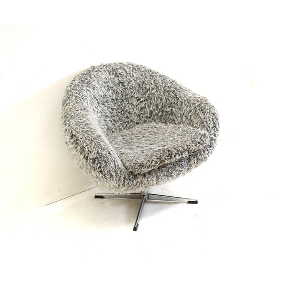 Image 1 of Gray Swivel Armchair With Metal Star Leg Made In The 1970s