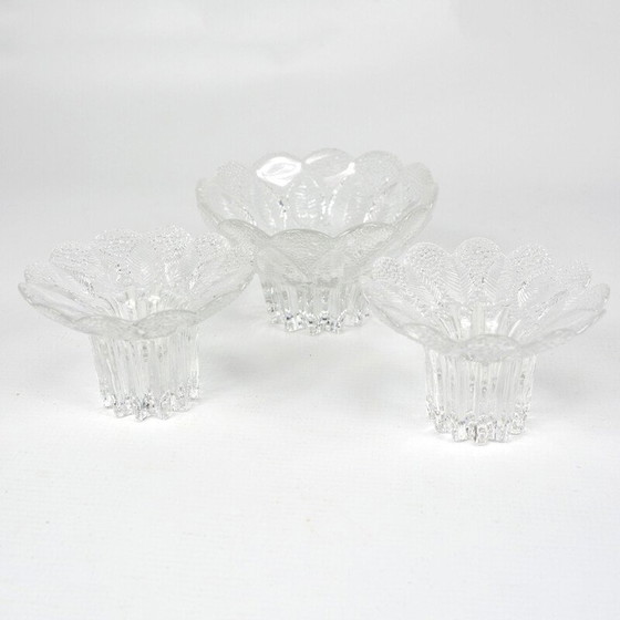 Image 1 of Set of 3 vintage glass candlesticks by Lausitzer, Germany 1980