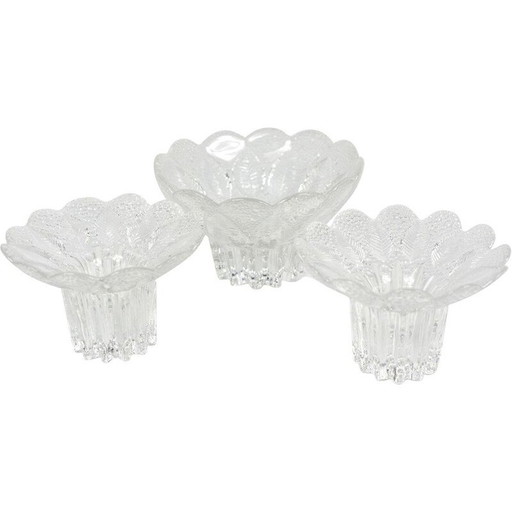 Set of 3 vintage glass candlesticks by Lausitzer, Germany 1980