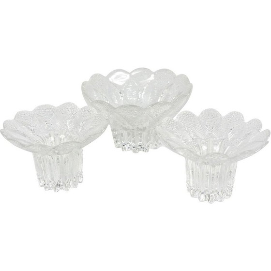 Image 1 of Set of 3 vintage glass candlesticks by Lausitzer, Germany 1980