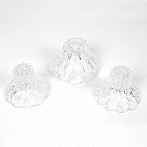 Image 1 of Set of 3 vintage glass candlesticks by Lausitzer, Germany 1980