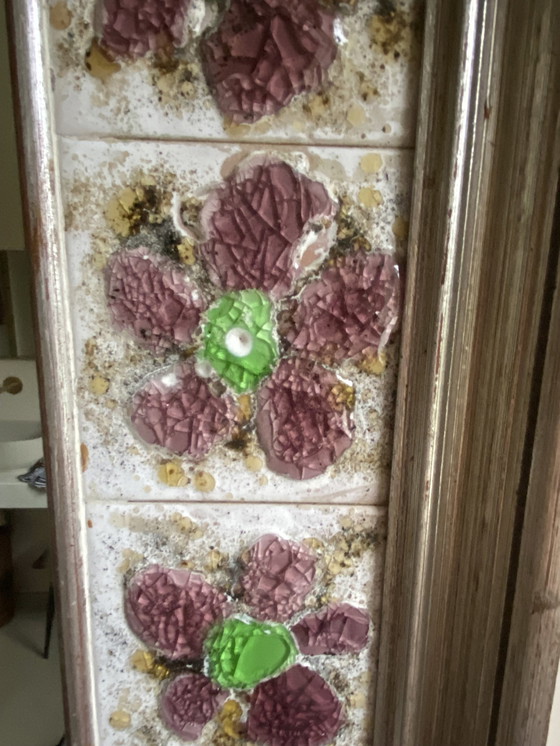 Image 1 of Large Square Floral Ceramic Mirror.