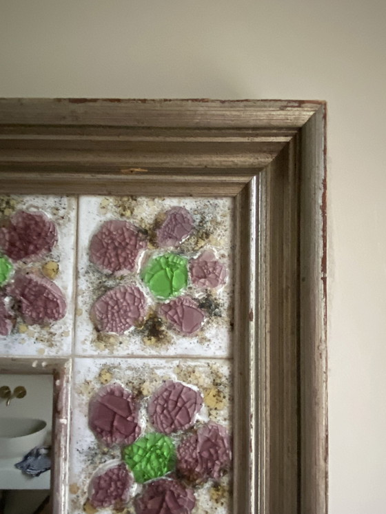 Image 1 of Large Square Floral Ceramic Mirror.