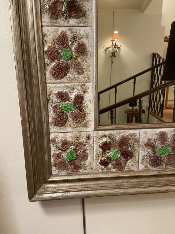 Image 1 of Large Square Floral Ceramic Mirror.