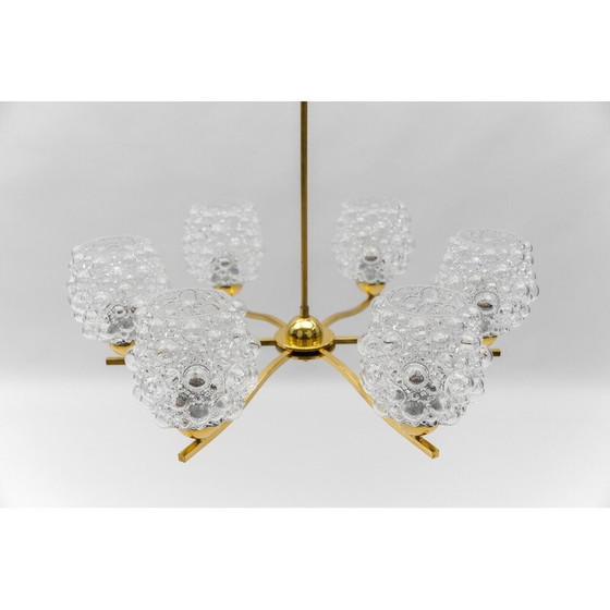 Image 1 of Vintage glass and brass chandelier by Helena Tynell for Limburg, Germany 1960