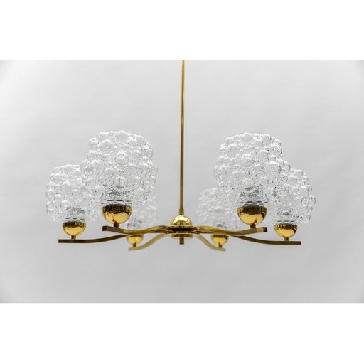Vintage glass and brass chandelier by Helena Tynell for Limburg, Germany 1960