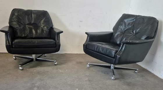 Image 1 of 1970s Leather Swivel Armchair