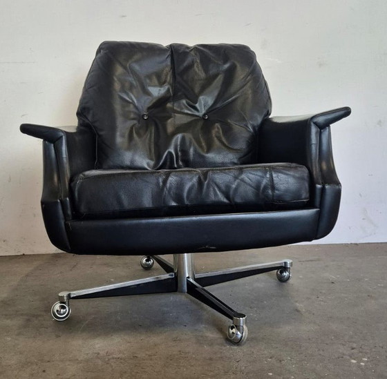 Image 1 of 1970s Leather Swivel Armchair