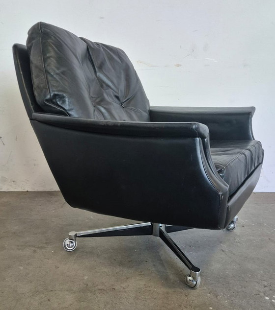 Image 1 of 1970s Leather Swivel Armchair