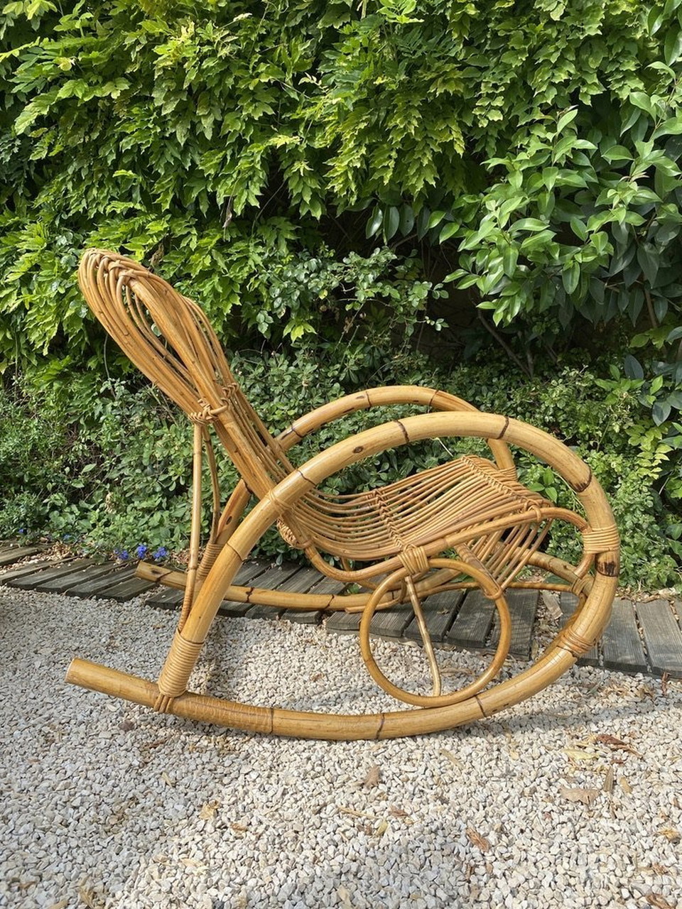 Vintage bamboo and rattan rocking chair, 1970