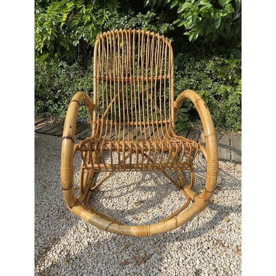 Image 1 of Vintage bamboo and rattan rocking chair, 1970
