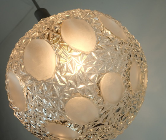 Image 1 of Mid - Century pendant light Textured glass and chrome