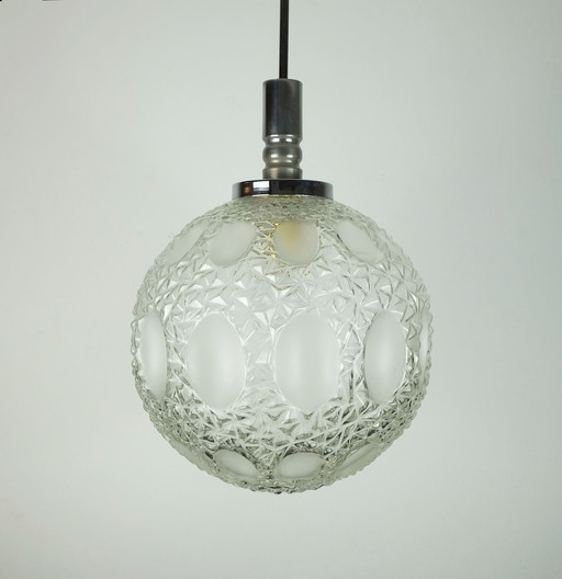 Mid - Century pendant light Textured glass and chrome