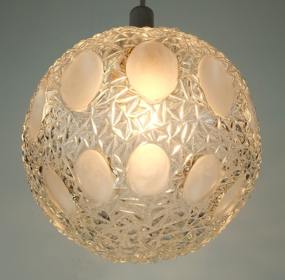 Image 1 of Mid - Century pendant light Textured glass and chrome