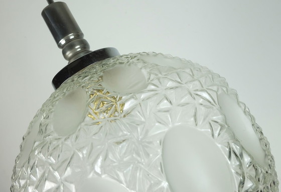 Image 1 of Mid - Century pendant light Textured glass and chrome