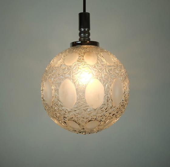 Image 1 of Mid - Century pendant light Textured glass and chrome