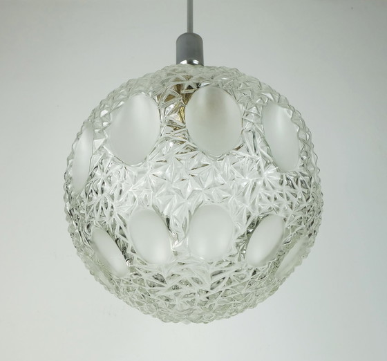 Image 1 of Mid - Century pendant light Textured glass and chrome