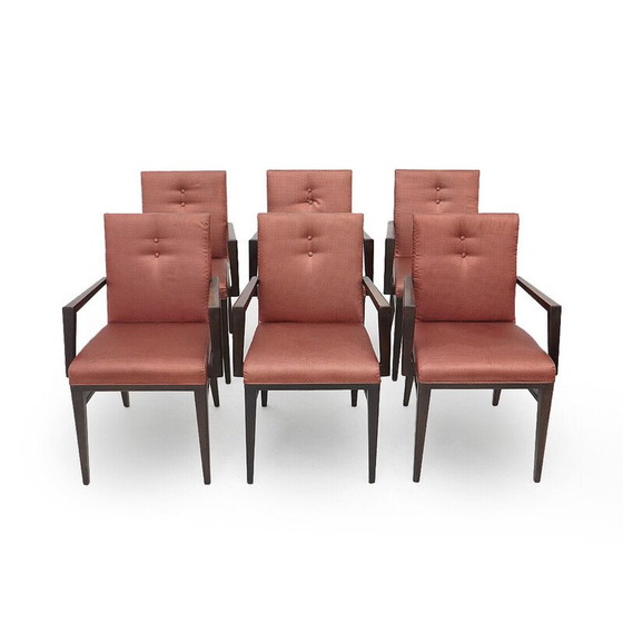 Image 1 of Set of 6 vintage wooden chairs with armrests, 1970s
