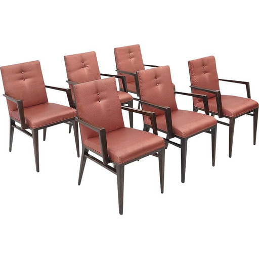 Set of 6 vintage wooden chairs with armrests, 1970s