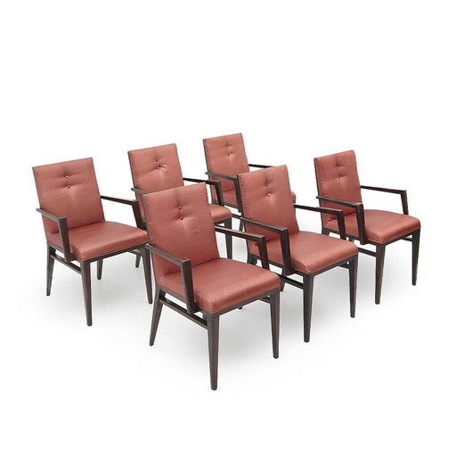 Set of 6 vintage wooden chairs with armrests, 1970s