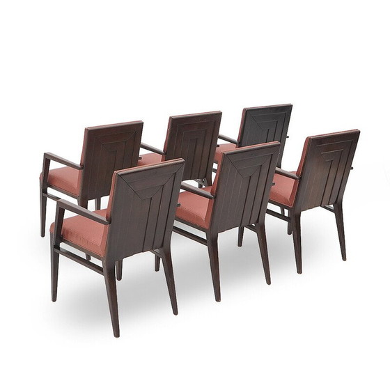 Image 1 of Set of 6 vintage wooden chairs with armrests, 1970s