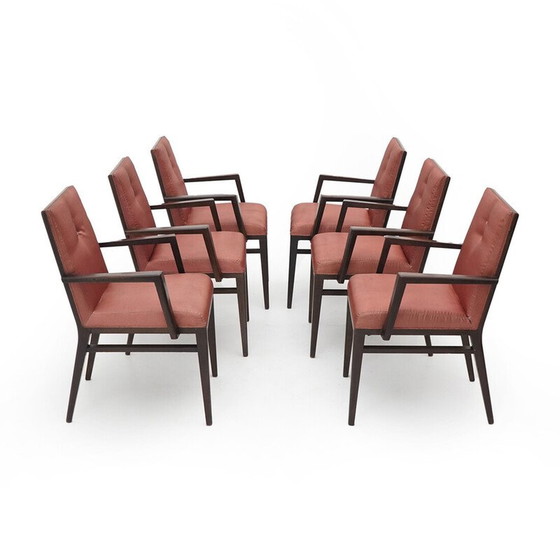 Image 1 of Set of 6 vintage wooden chairs with armrests, 1970s