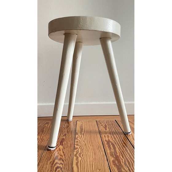 Image 1 of Vintage tripod stool in white lacquered wood