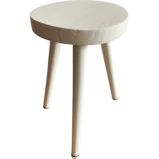 Vintage tripod stool in white lacquered wood