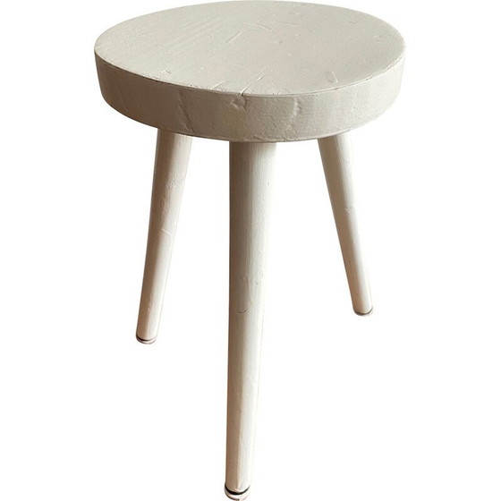 Image 1 of Vintage tripod stool in white lacquered wood