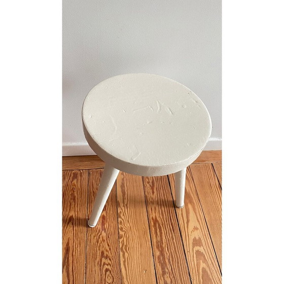 Image 1 of Vintage tripod stool in white lacquered wood
