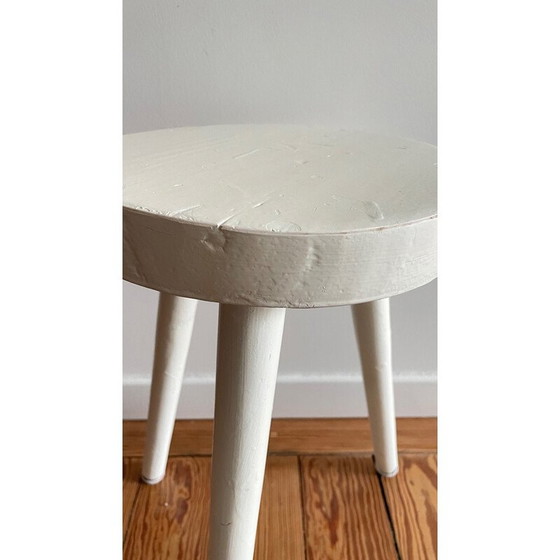 Image 1 of Vintage tripod stool in white lacquered wood