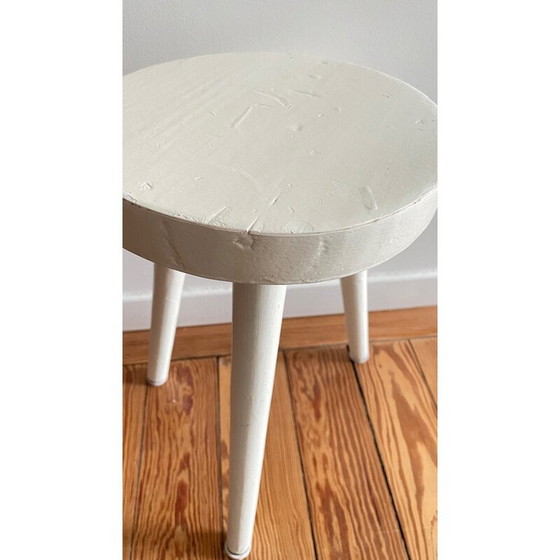 Image 1 of Vintage tripod stool in white lacquered wood