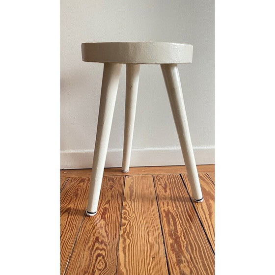 Image 1 of Vintage tripod stool in white lacquered wood