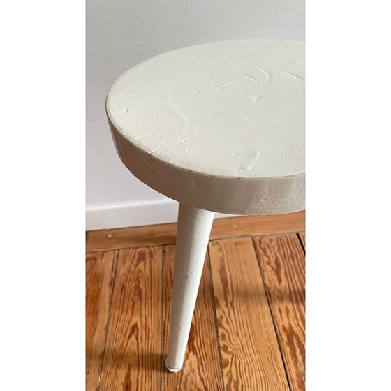 Image 1 of Vintage tripod stool in white lacquered wood