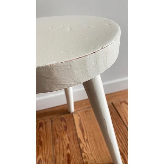 Image 1 of Vintage tripod stool in white lacquered wood