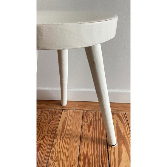 Image 1 of Vintage tripod stool in white lacquered wood