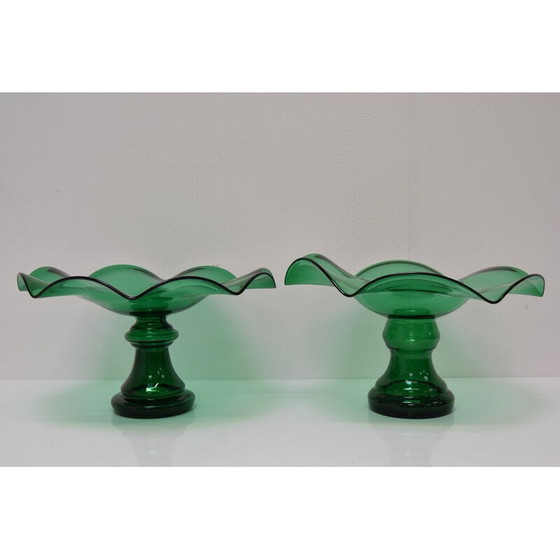 Image 1 of Pair of vintage Art glass bowls by Glasswork Novy Bor, Czechoslovakia 1930s