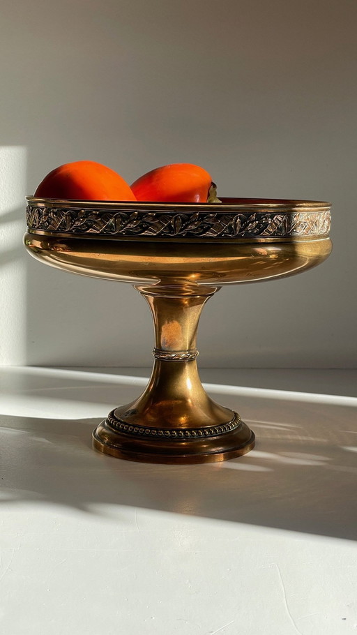 Antique Silver And Bronze Metal Fruit Bowl