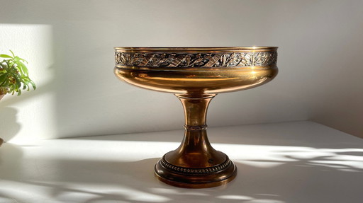 Antique Silver And Bronze Metal Fruit Bowl