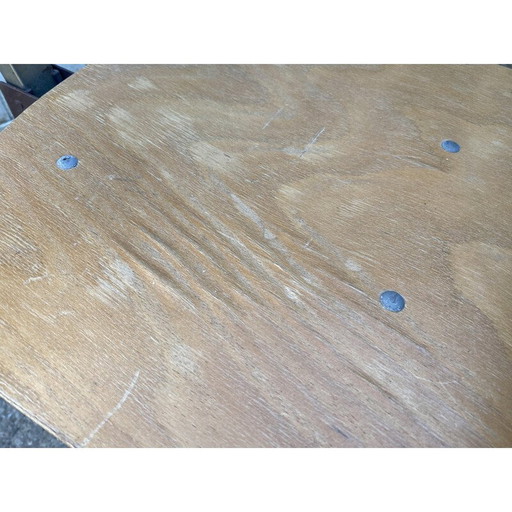 Vintage high industrial swivel F chair in wood and metal, 1950