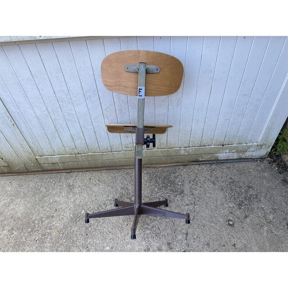 Image 1 of Vintage high industrial swivel F chair in wood and metal, 1950